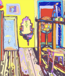 Interior colour drawing of Prague vine bar Na&nbsp;břehu Rhôny