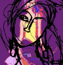 Woman's portrait, purple with overlays