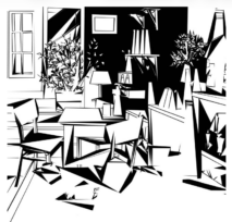 Black and white interior artwork - Wine bar Na&nbsp;břehu Rhôny