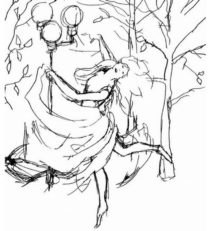 Woman dancing, black pencil sketch